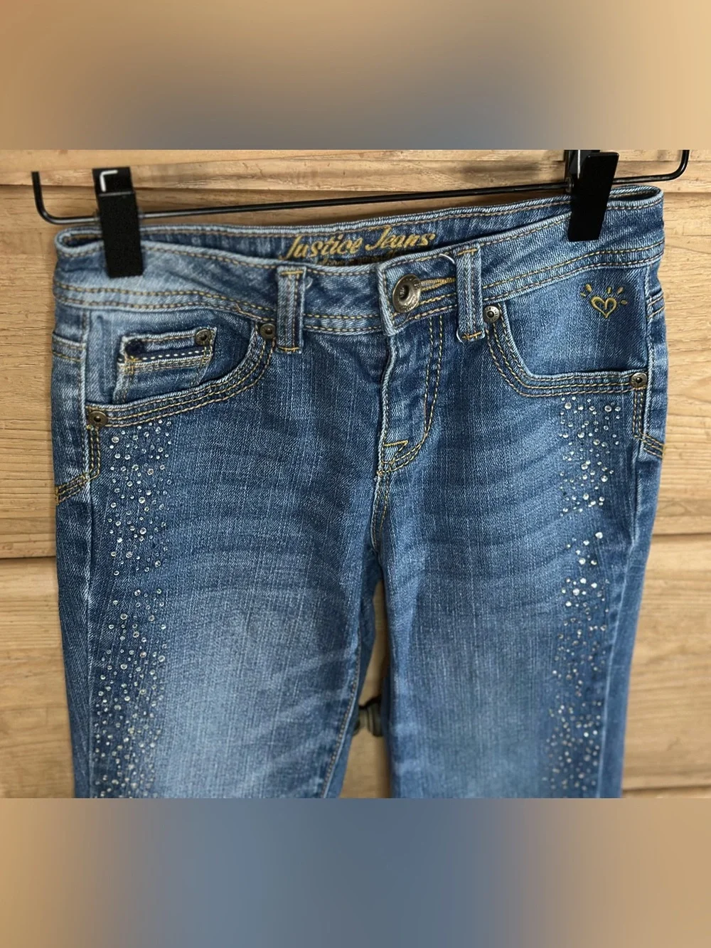 Justice Blue Jeans with Rhinestone Side Detail | Size 10 short